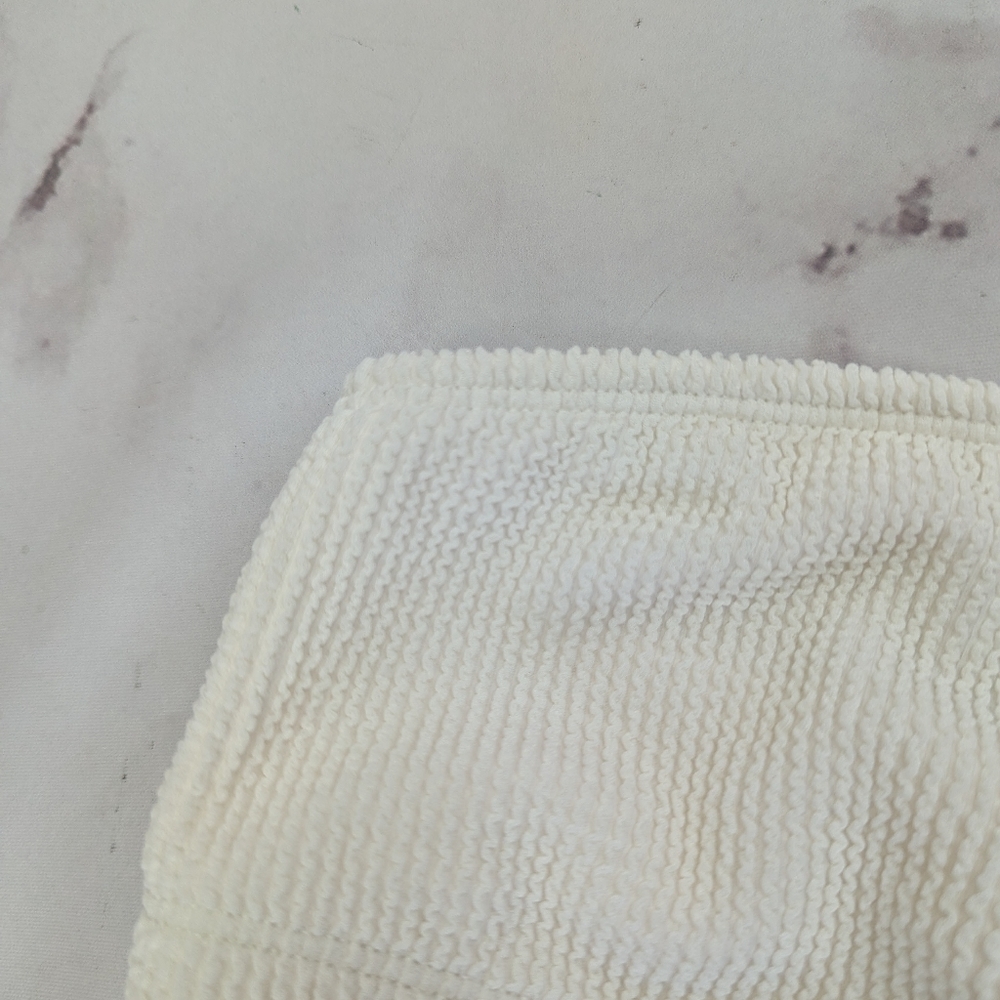 Good American Swim Top Women White Crinkle Band Bandeau Strapless - Picture 2 of 11